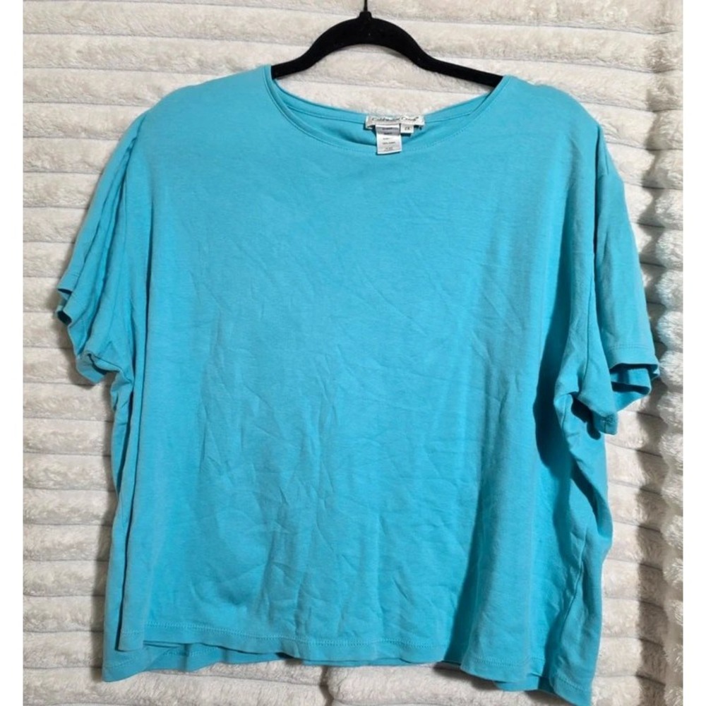 Coldwater Creek Women 2X Cropped Tshirt Bright Blue 100% Cotton Short Sleeve Tee
